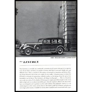 1934 Lincoln Willoughby Limousine Antique Car Vintage Print Ad Downtown City Art